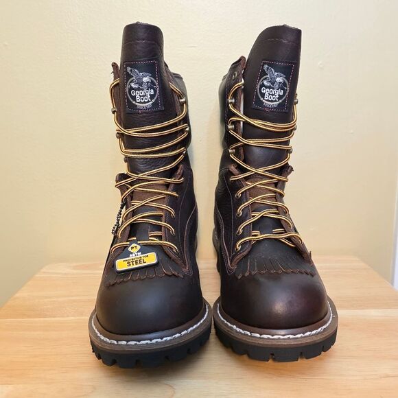 Georgia Steel Toe Waterproof Logger Boots 8" Brown G7313 Men's Size 9 - Picture 2 of 9